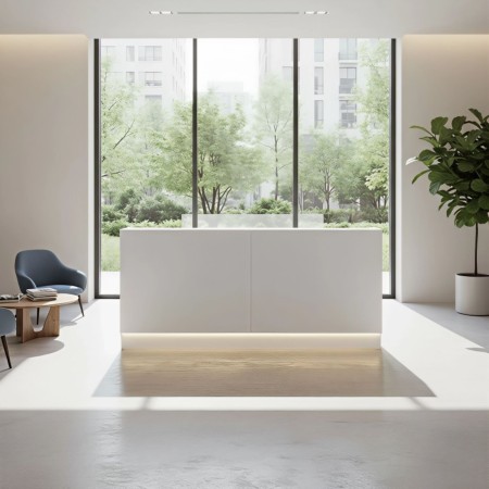 Meuble de réception blanc avec led intégré dans pièces lumineuse