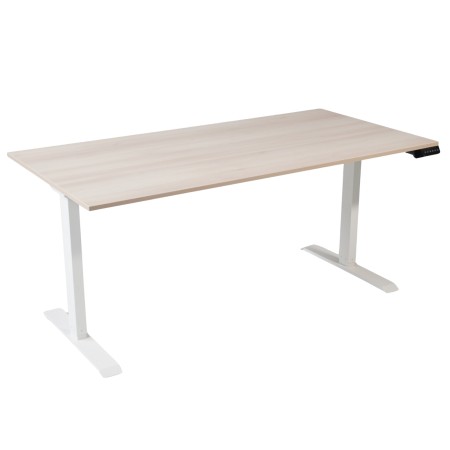 Bureau assis-debout Start-UP coloris plateau acacia et piètement blanc