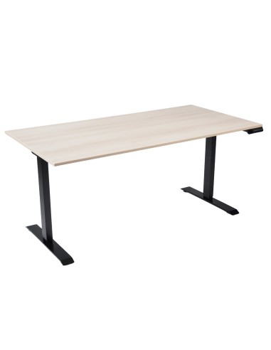 Bureau assis-debout Start-Up 180x80 cm coloris plateau acacia et piètement noir