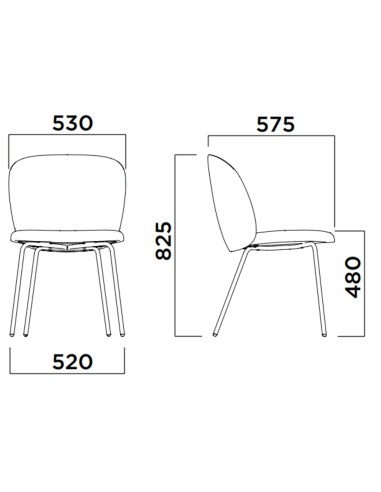 Dimensions chaise tapissée avec piètement métallique - Volta