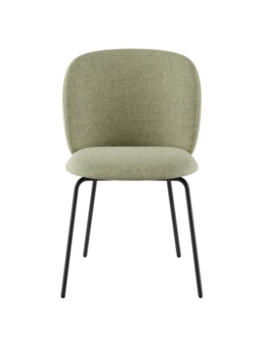 Chaise tapissée vert clair avec piètement métallique noir, vue de face - Volta