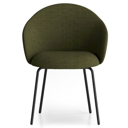 Chaise tapissée vert foncé avec piètement métallique noir, vue de face - Volta