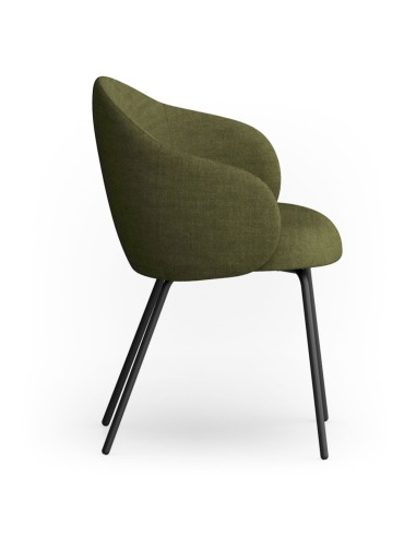 Chaise tapissée vert foncé avec piètement métallique noir, vue de profil - Volta