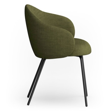 Chaise tapissée vert foncé avec piètement métallique noir, vue de profil - Volta