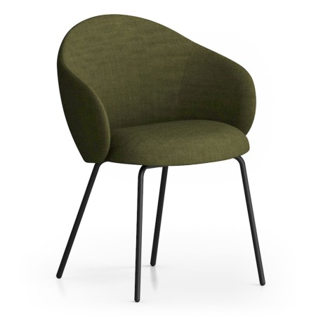 Chaise tapissée vert foncé avec piètement métallique noir, vue de trois-quarts - Volta