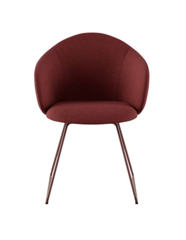Chaise tapissée rouge avec piètement métallique luge cuivre, vue de face - Volta
