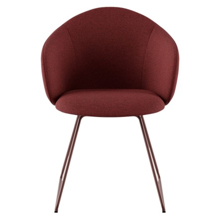 Chaise tapissée rouge avec piètement métallique luge cuivre, vue de face - Volta