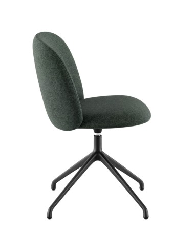 Chaise tapissée verte pivotante, piètement étoile noir, vue de profil - Volta