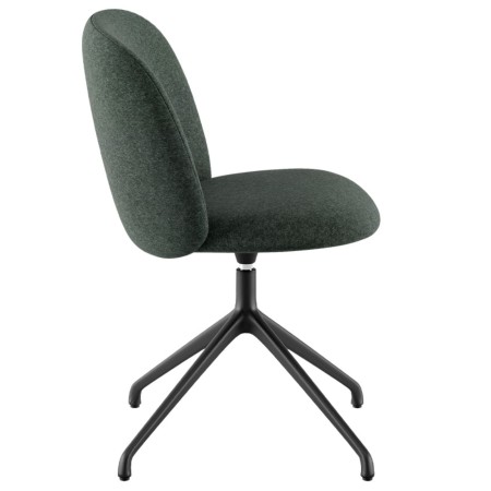 Chaise tapissée verte pivotante, piètement étoile noir, vue de profil - Volta