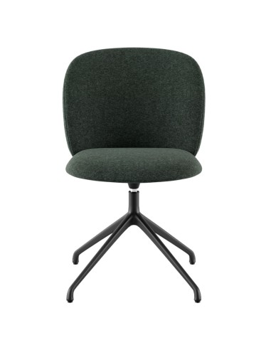 Chaise tapissée verte pivotante, piètement étoile noir, vue de face - Volta