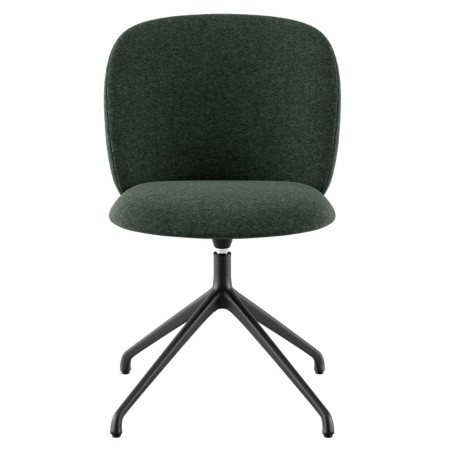 Chaise tapissée verte pivotante, piètement étoile noir, vue de face - Volta