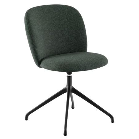 Chaise tapissée verte pivotante, piètement étoile noir, vue de trois-quarts - Volta