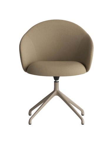 Chaise Volta pivotante en teinte sable, dossier arrondi et base en métal 4 branches, présentation frontale - Volta