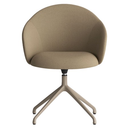 Chaise Volta pivotante en teinte sable, dossier arrondi et base en métal 4 branches, présentation frontale - Volta