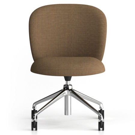 Chaise Volta au design ergonomique, piètement à cinq branches chromées avec roulettes, présentée de face – Volta