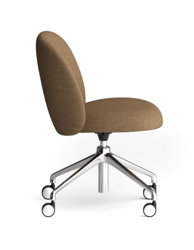 Profil de la chaise Volta avec assise confortable et dossier courbé, piètement mobile en métal brillant – Volta