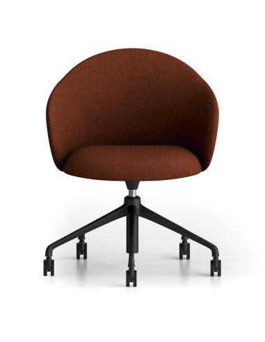 Vue de face de la chaise Volta : dossier incurvé et assise confortable, sur une base pivotante fonctionnelle – Volta