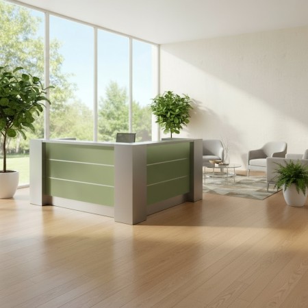 Meuble de réception façades vertes et structure grise 2