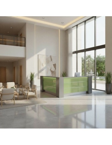 Meuble de réception vert dans hall d'entrée d'un hôtel
