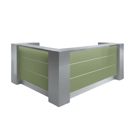Meuble de réception façades vertes et structure grise