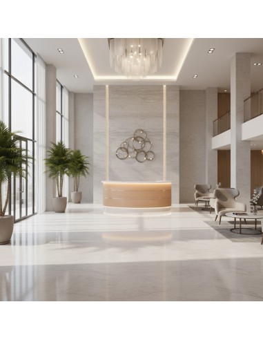 Meuble de réception en forme de courbe dans une hall d'entrée d'hôtel