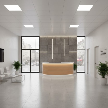 Banque d'accueil dans hall de réception d'une administration