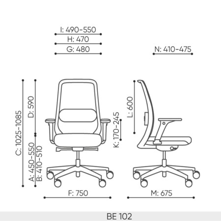 Fauteuil de travail Bejot Belt BE 102 couleur gris clair sur base à roulettes profil