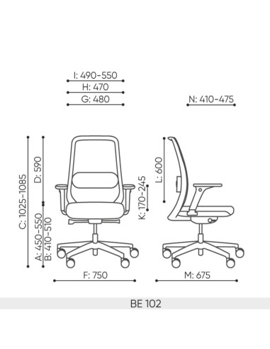 dimensions de la chaise de bureau Belt 102