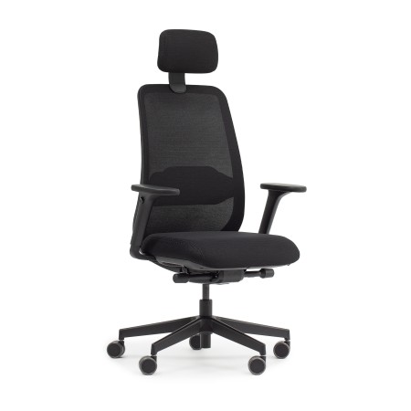 Chaise de bureau ergonomique noire avec têtière et accoudoirs réglables Belt BE 103