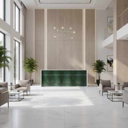 Meuble de réception avec façade en rouge 2