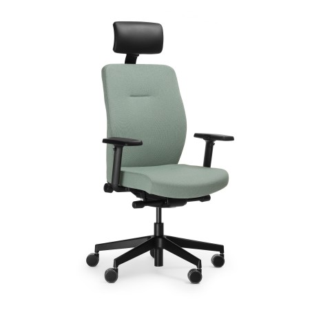 Fauteuil ergonomique noir avec base pivotante chromée à roulettes et accoudoirs 3D