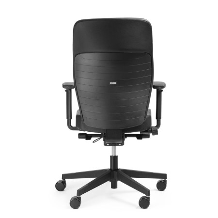 Siège de travail ergonomique noir avec accoudoirs réglables et base à roulettes dos