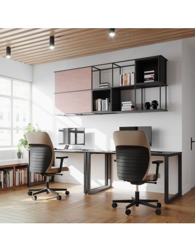 Espace de travail design avec fauteuils Dual DU 102 noirs et bureaux modernes beige