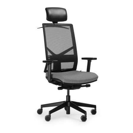 Fauteuil de bureau Eleven EL 103 noir avec appui-tête – vue de trois quarts avant