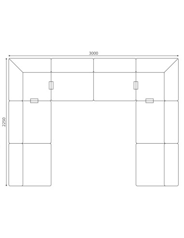 Dimensions de la configuration en U, composée de plusieurs modules d’assise reliés entre eux. - Plint
