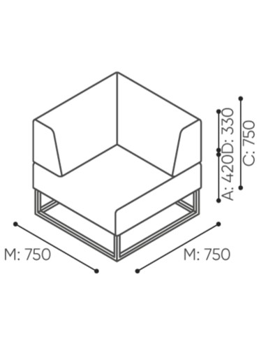 Dimensions du module avec dossier haut et accoudoirs latéraux intégrés. - Plint