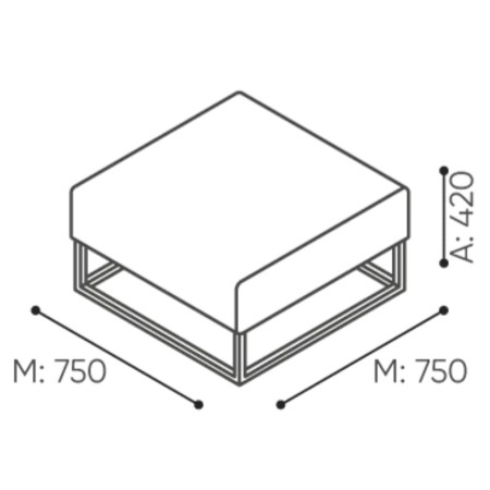Dimensions du pouf carré assorti, conçu pour s’intégrer harmonieusement dans les compositions Plint. - Plint