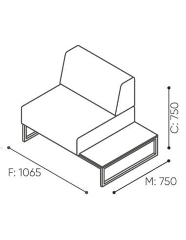 Dimensions du fauteuil modulaire avec dossier et tablette intégrée. - Plint