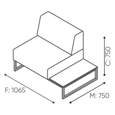 Dimensions du fauteuil modulaire avec dossier et tablette intégrée. - Plint
