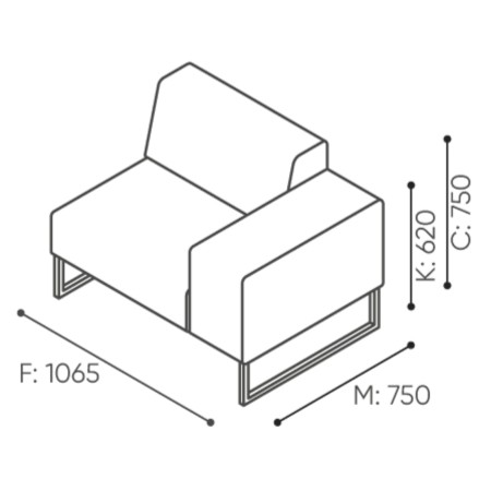 Dimensions du module d’assise avec tablette latérale intégrée. - Plint