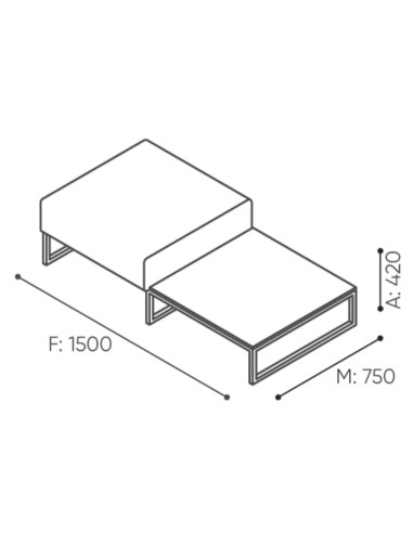 Dimensions du module simple avec assise large et base métallique. - Plint