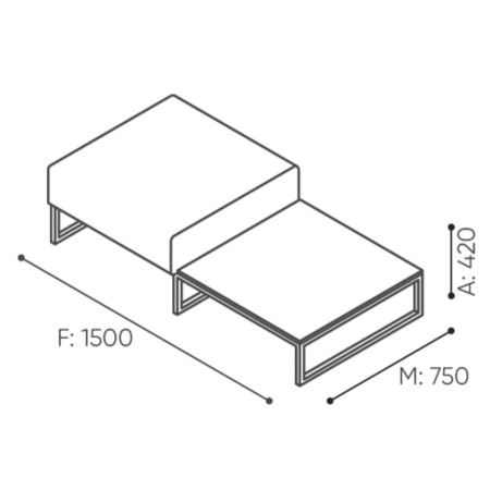 Dimensions du module simple avec assise large et base métallique. - Plint