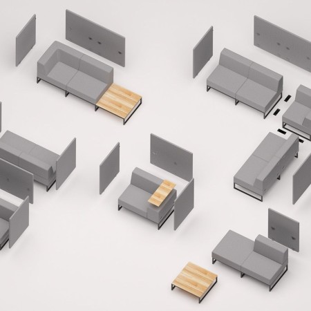 Vue d’ensemble des différents modules de la collection Plint, illustrant les multiples possibilités de configuration. - Plint