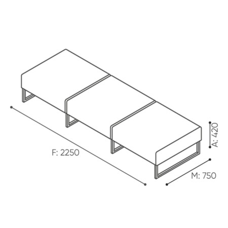 Dimensions d’un canapé à deux places avec dossiers latéraux et design linéaire. - Plint
