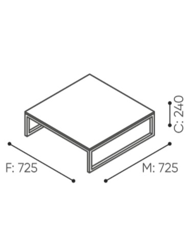Dimensions de la table basse carrée avec plateau en bois clair et structure métallique noire. - Plint