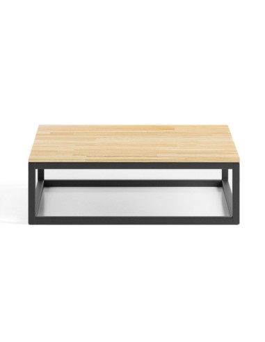 Vue frontale de la table basse Plint avec structure métallique ouverte, soulignant son design fonctionnel et minimaliste. - Plin