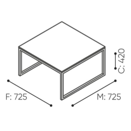 Dimensions de la table basse carrée Plint, avec plateau en bois clair et structure en métal noir. - Plint