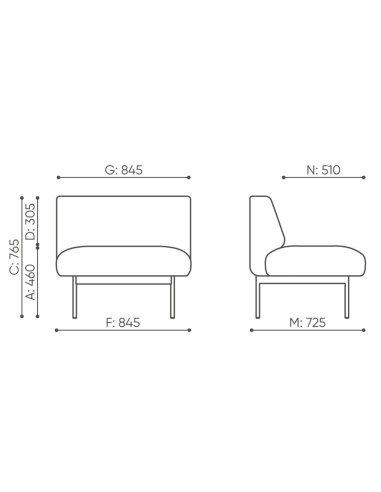 Dimensions du fauteuil tapissé Fora Office. - Fora Office