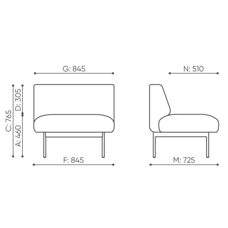 Dimensions du fauteuil tapissé Fora Office. - Fora Office