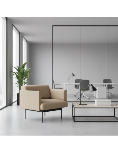 Fauteuil beige dans un espace de travail raffiné, idéal pour les zones lounge. - Fora Office